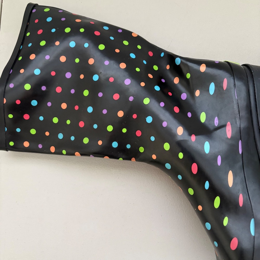 Western Chief Ditsy Dots Rain Boots Black Multi Color Polka Dot Waterproof Sz 8 - Picture 6 of 11